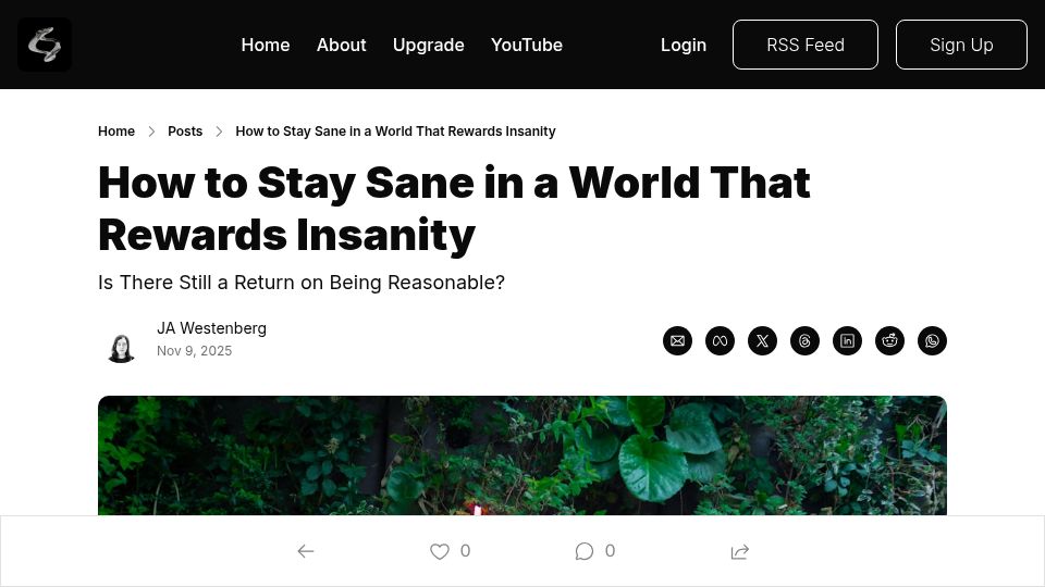 Screenshot of joanwestenberg.com: How to stay sane in a world that rewards insanity