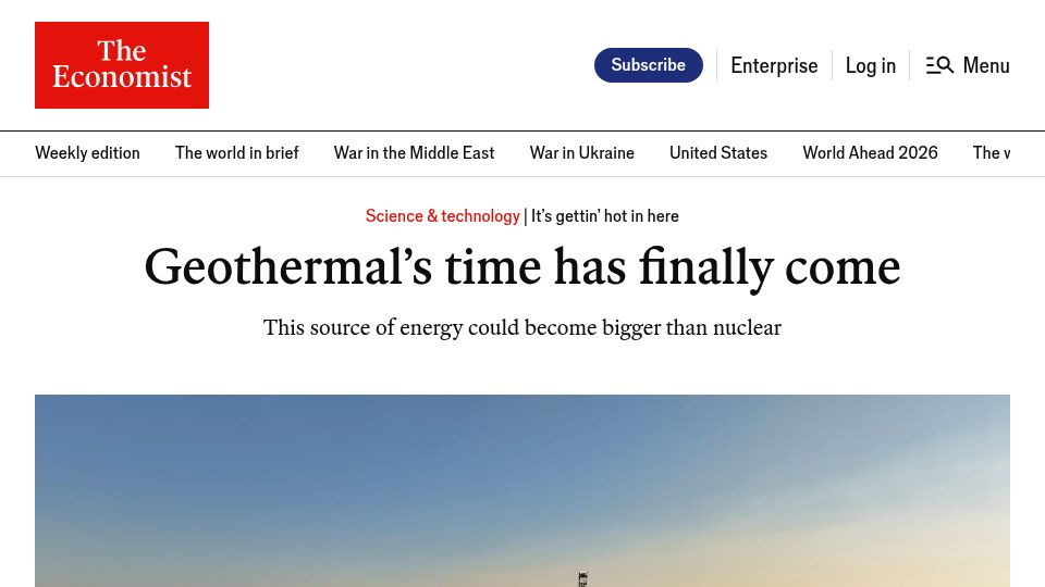 Screenshot of economist.com: Geothermal's Time Has Come
