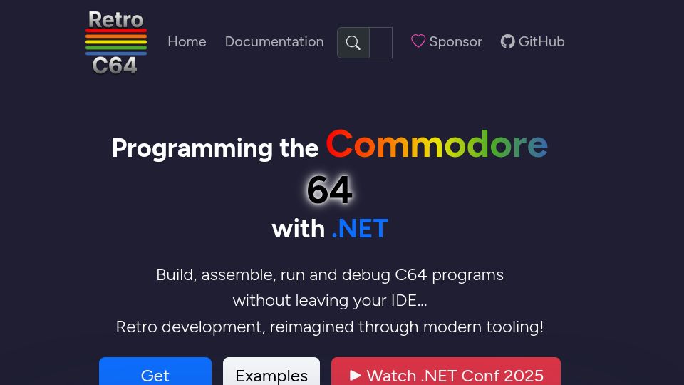 Screenshot of retroc64.github.io: Programming the Commodore 64 with .NET