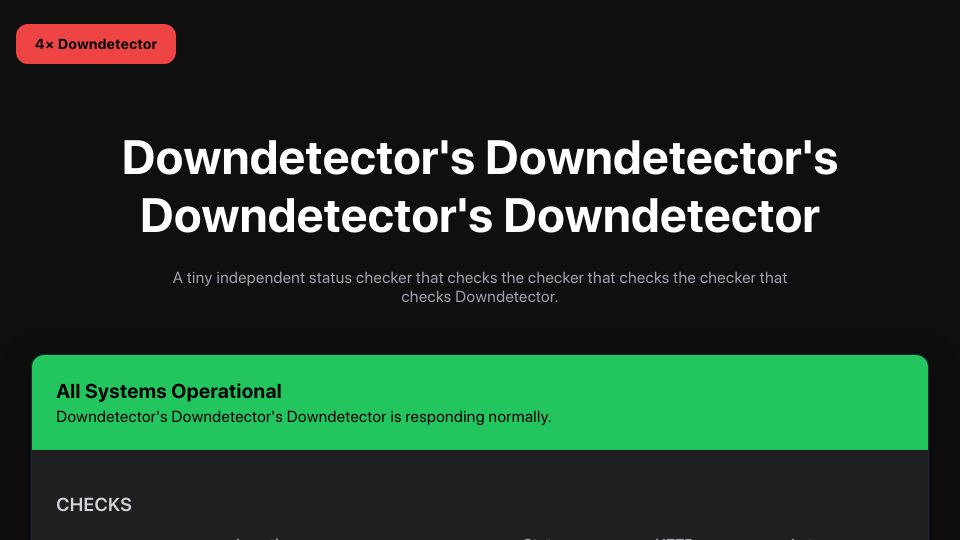 Screenshot of downdetectorsdowndetectorsdowndetectorsdowndetector.com: I made a downdetector for downdetector's downdetector's downdetector