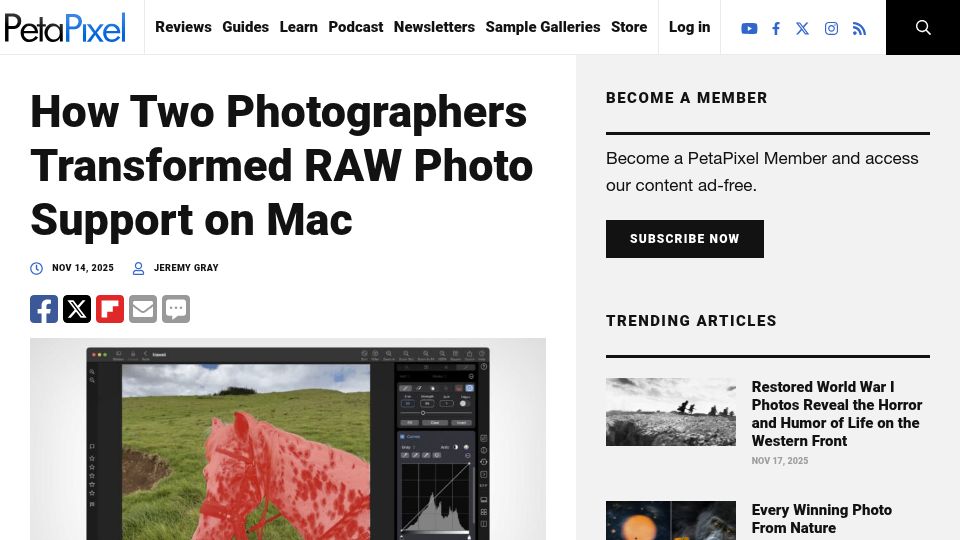 Screenshot of petapixel.com: How two photographers transformed RAW photo support on Mac