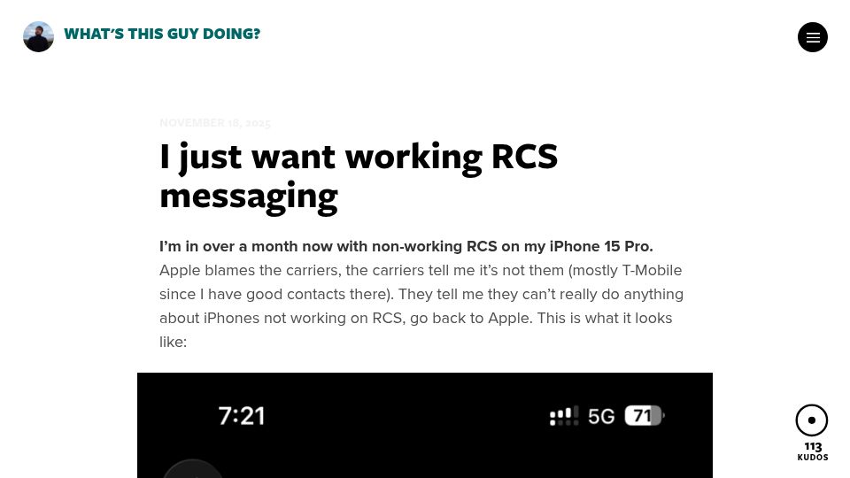 Screenshot of wt.gd: I just want working RCS messaging