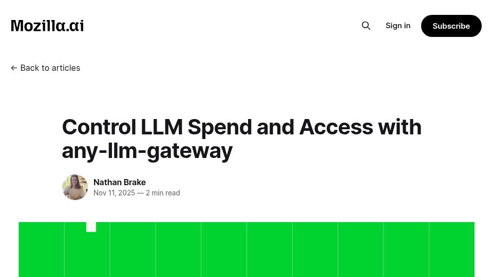 Screenshot of blog.mozilla.ai: Control LLM Spend and Access with any-LLM-gateway