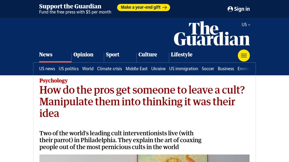 Screenshot of theguardian.com: How do the pros get someone to leave a cult?