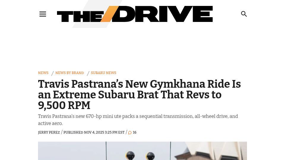 Screenshot of thedrive.com: Gymkhana's 1978 Subaru Brat with 9,500-RPM Redline, Active Aero