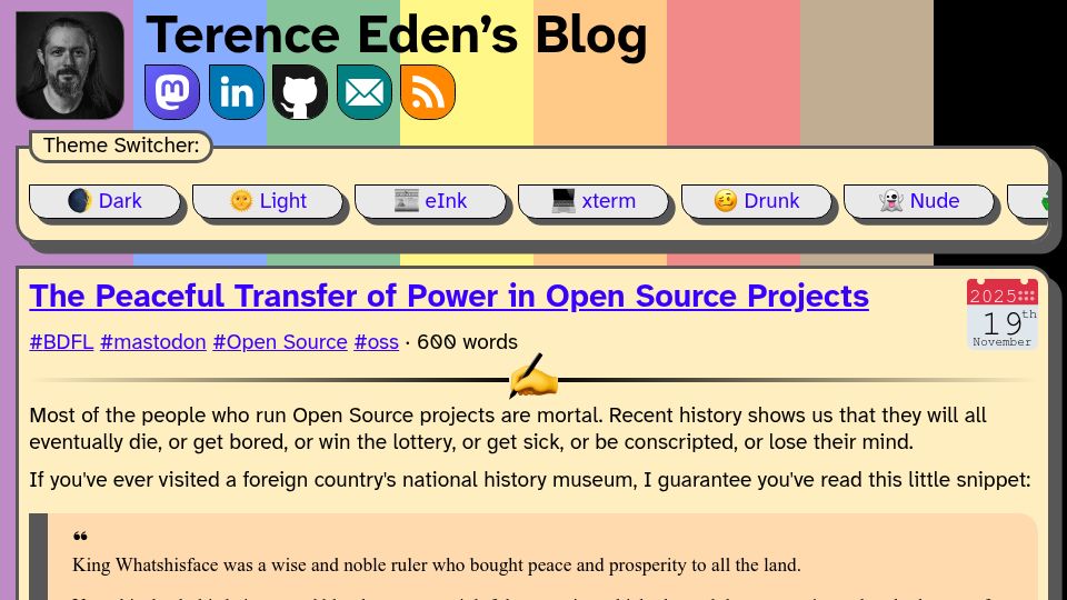 Screenshot of shkspr.mobi: The peaceful transfer of power in open source projects
