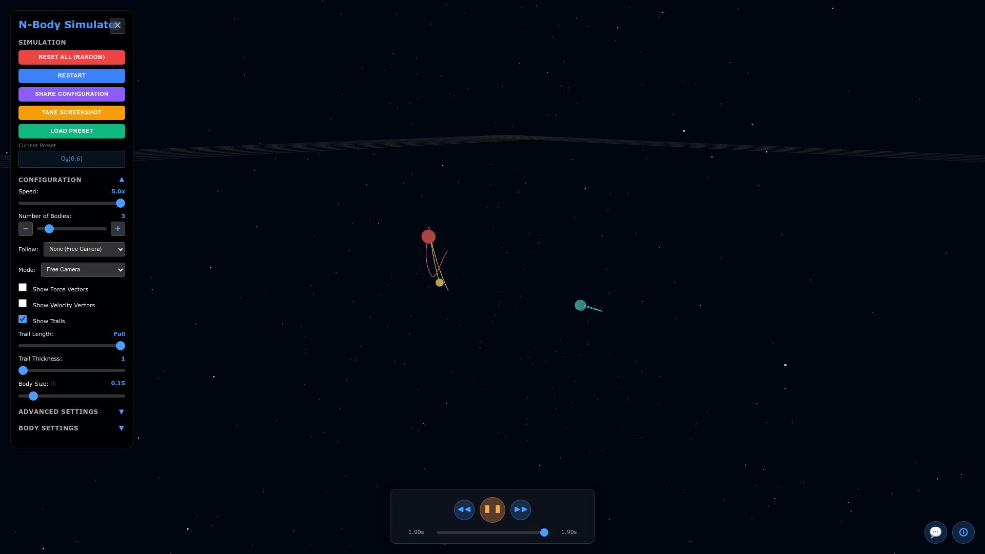 Screenshot of trisolarchaos.com: Show HN: Browser-based interactive 3D Three-Body problem simulator