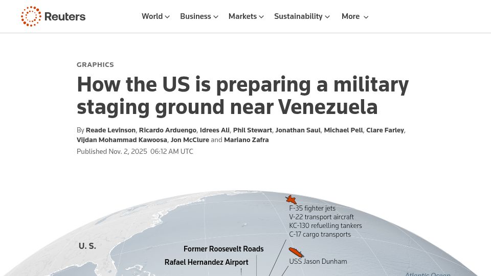 Screenshot of reuters.com: How the US is preparing a Caribbean staging ground near Venezuela
