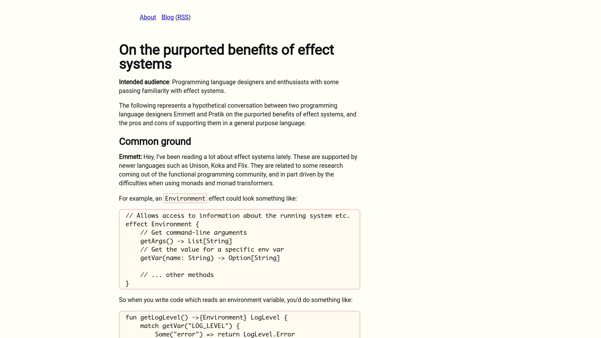 Screenshot of typesanitizer.com: The purported benefits of effect systems