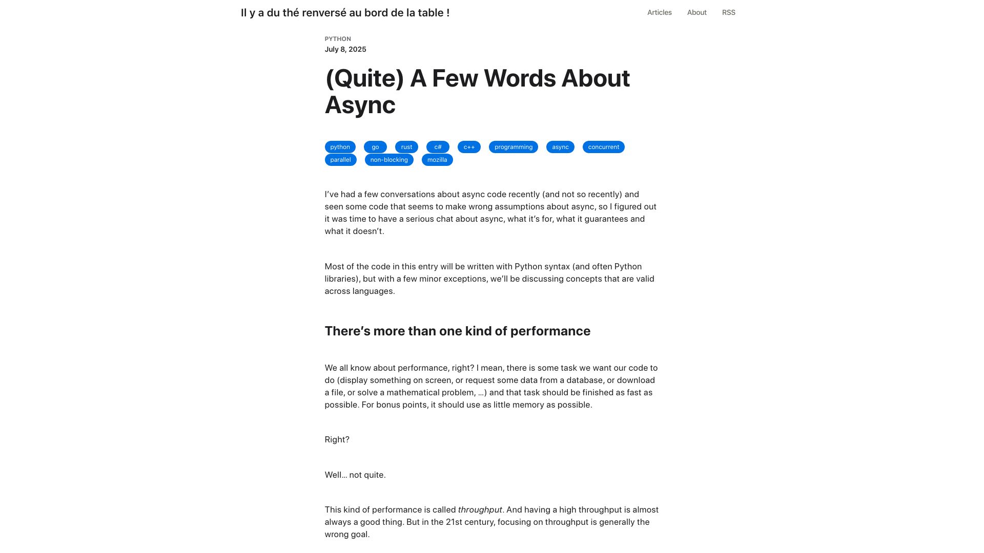 Screenshot of yoric.github.io: A Few Words About Async