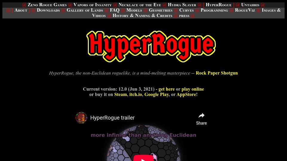 Screenshot of roguetemple.com: HyperRogue – A non-Euclidean roguelike