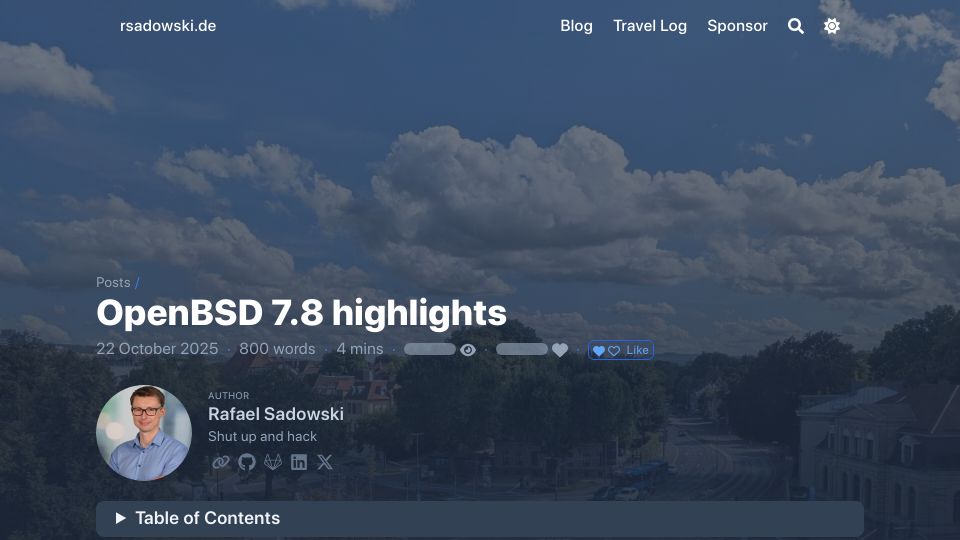 Screenshot of rsadowski.de: OpenBSD 7.8 Highlights