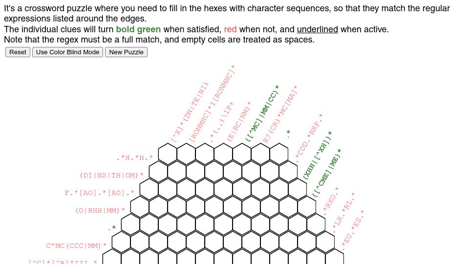 Screenshot of jimbly.github.io: RegEx Crossword