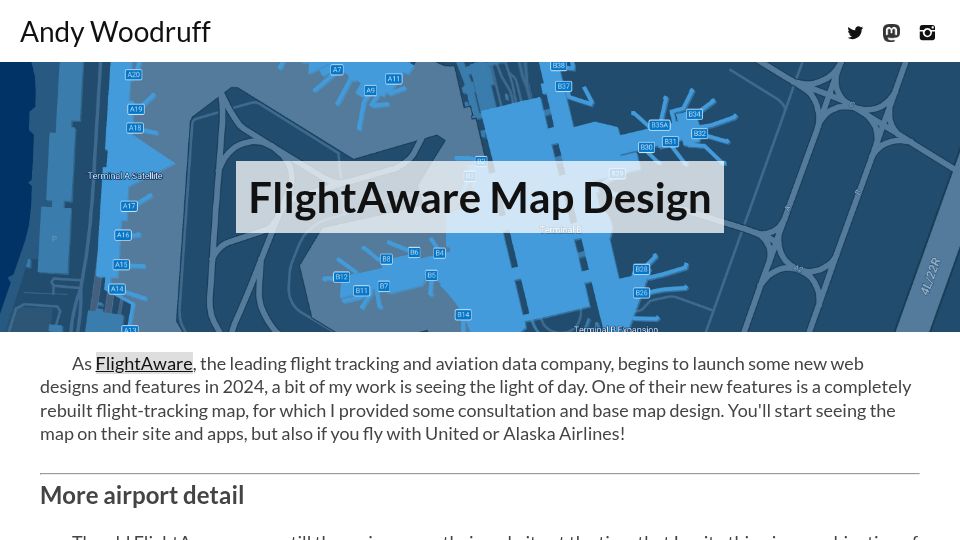 Screenshot of andywoodruff.com: FlightAware Map Design