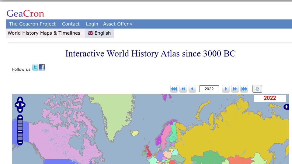 Screenshot of geacron.com: Interactive World History Atlas Since 3000 BC
