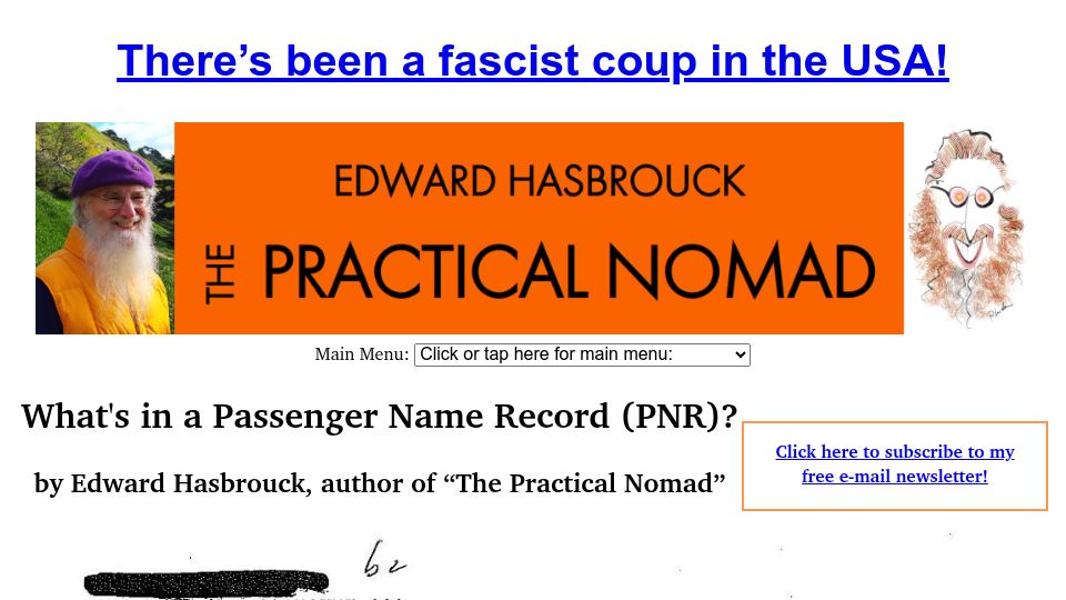 Screenshot of hasbrouck.org: What's in a Passenger Name Record (PNR)? (2013)