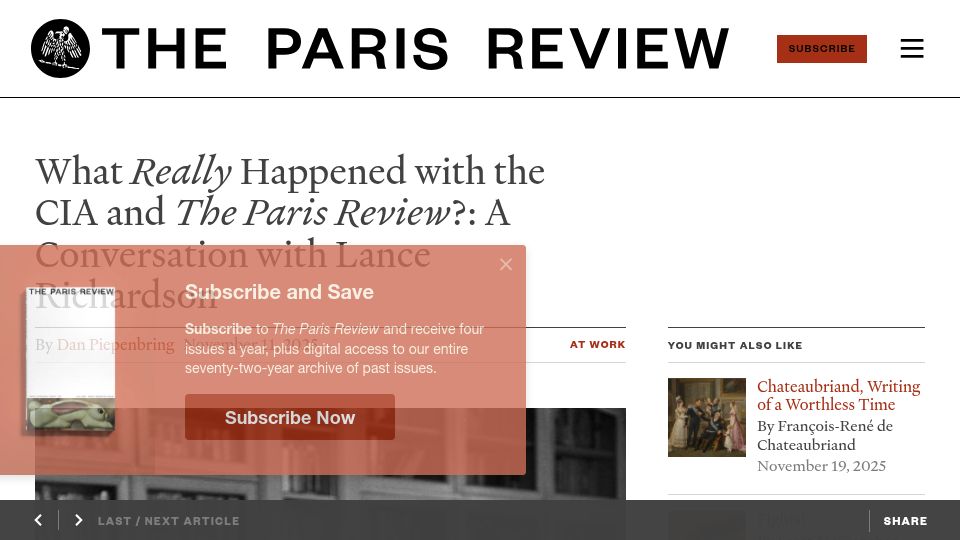 Screenshot of theparisreview.org: What really happened with the CIA and The Paris Review?
