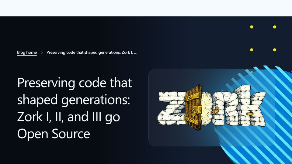 Screenshot of opensource.microsoft.com: Microsoft makes Zork open-source