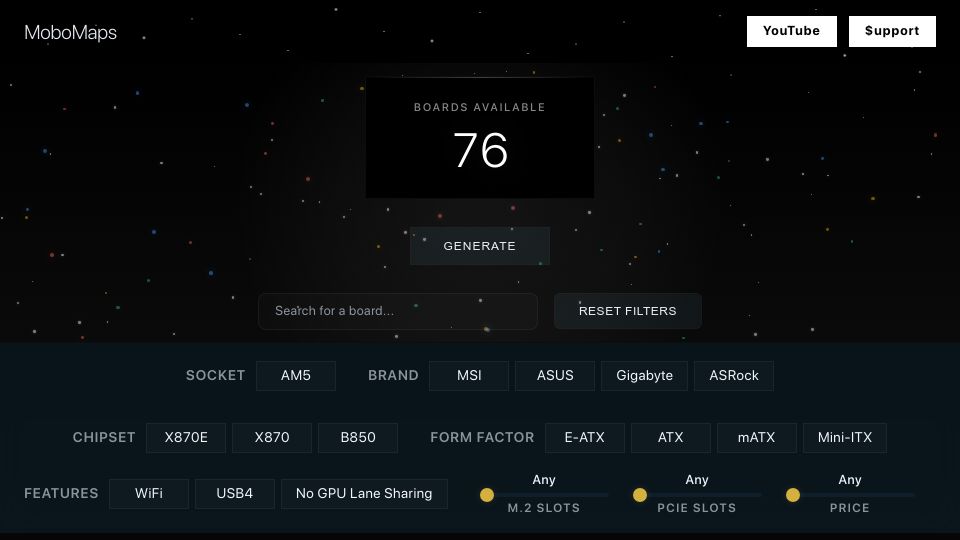 Screenshot of mobomaps.com: Free interactive tool that shows you how PCIe lanes work on motherboards