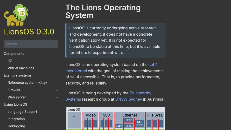 Screenshot of lionsos.org: The Lions Operating System
