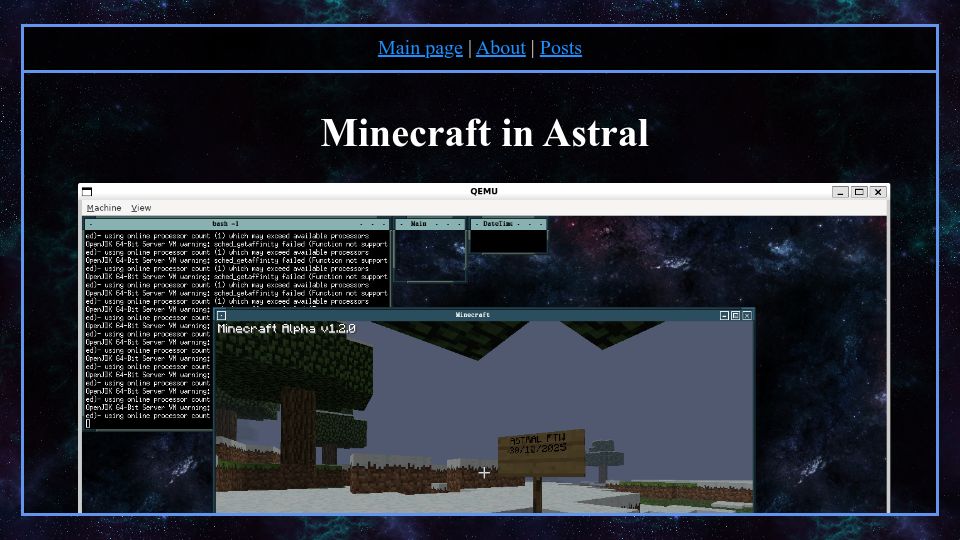 Screenshot of astral-os.org: Show HN: My hobby OS that runs Minecraft