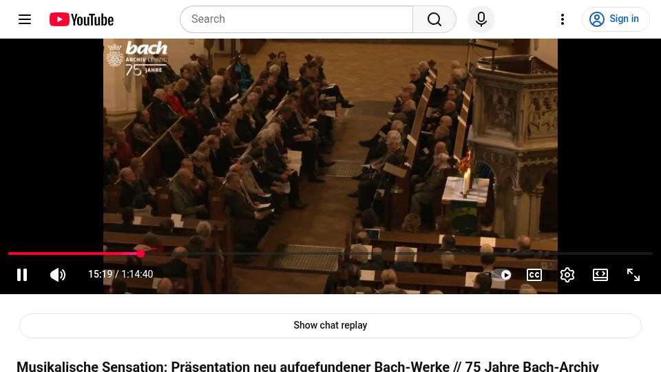 Screenshot of youtube.com: Two recently found works of J.S. Bach presented in Leipzig [video]