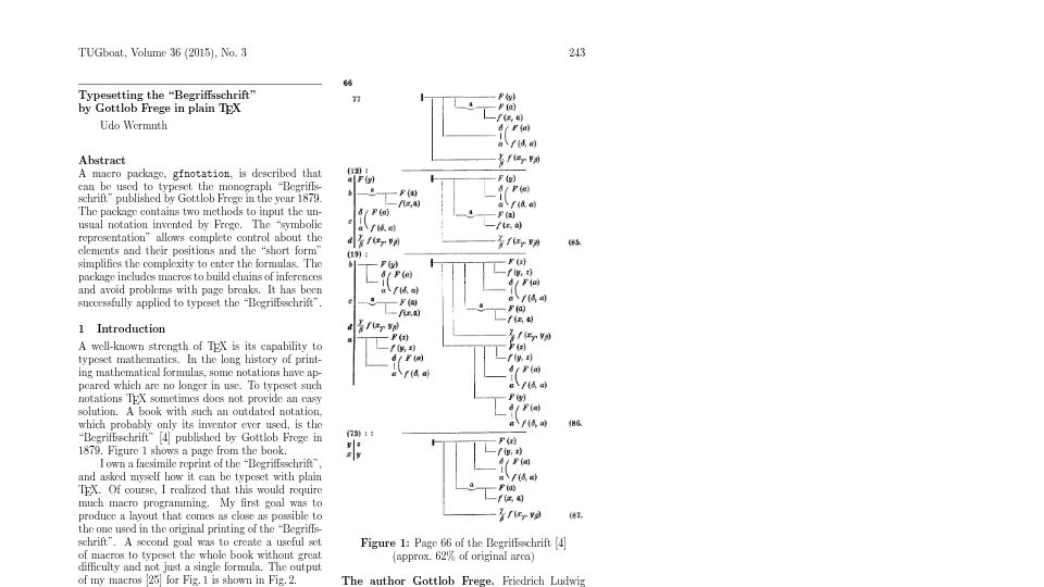 Screenshot of tug.org: Typesetting the "Begriffsschrift" by Gottlob Frege in Plain TeX [pdf]