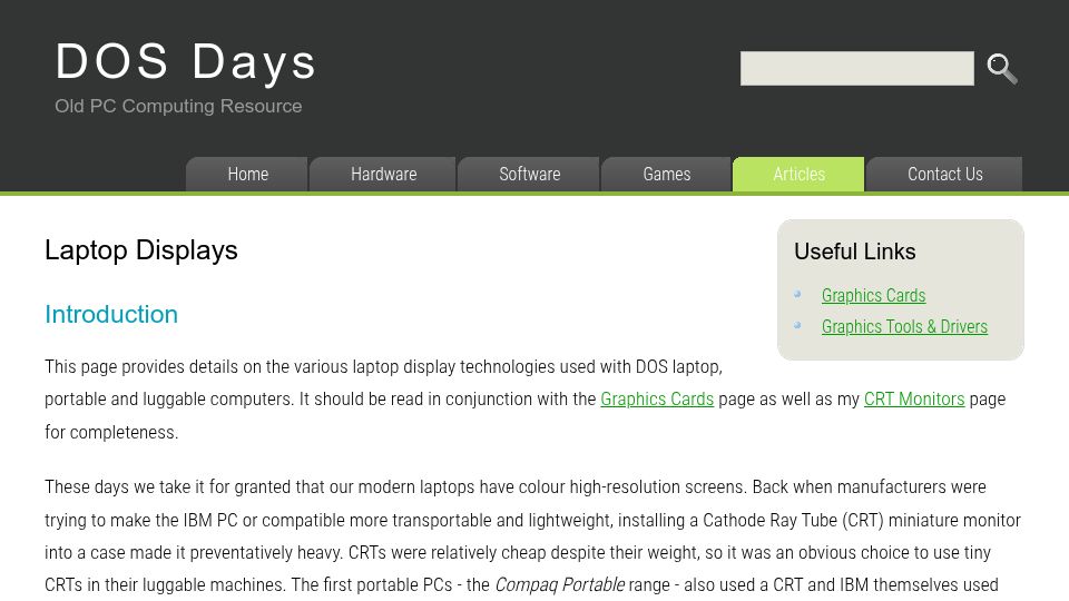Screenshot of dosdays.co.uk: DOS Days – Laptop Displays