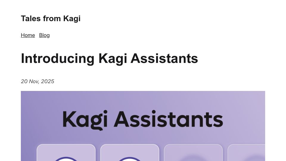 Screenshot of blog.kagi.com: Kagi Assistants