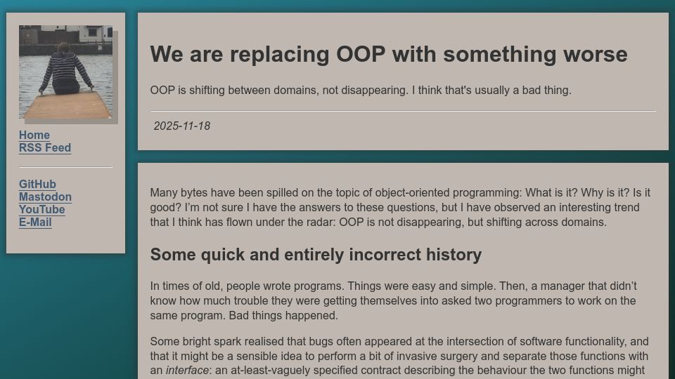 Screenshot of blog.jsbarretto.com: OOP is shifting between domains, not disappearing