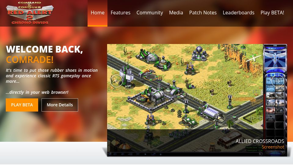 Screenshot of chronodivide.com: Red Alert 2 in web browser