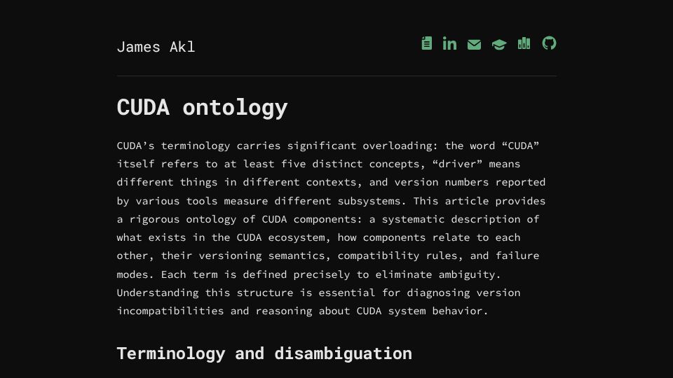 Screenshot of jamesakl.com: CUDA Ontology