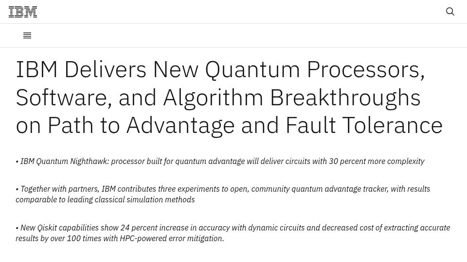 Screenshot of newsroom.ibm.com: IBM Delivers New Quantum Package