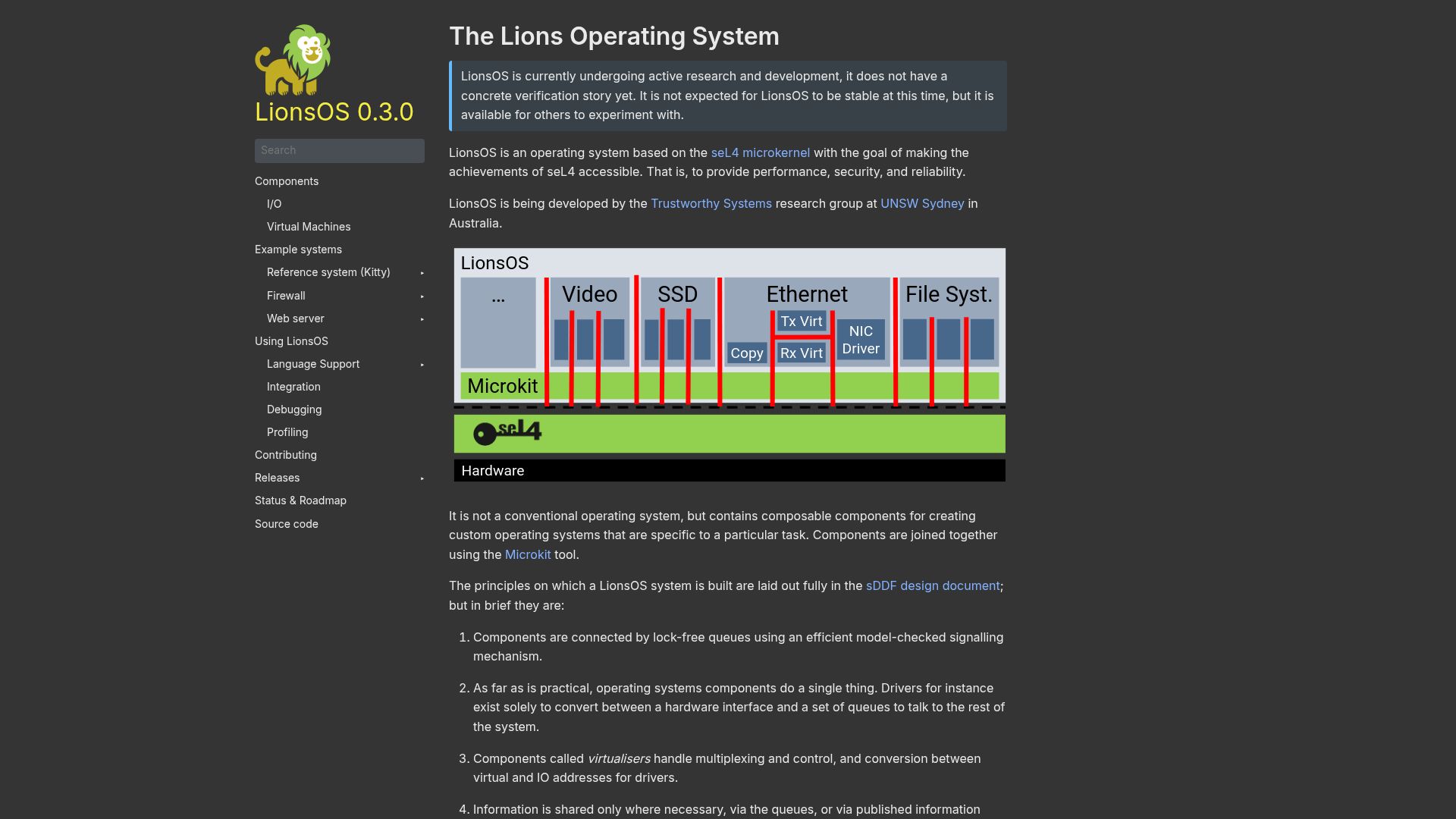 Screenshot of lionsos.org: The Lions Operating System