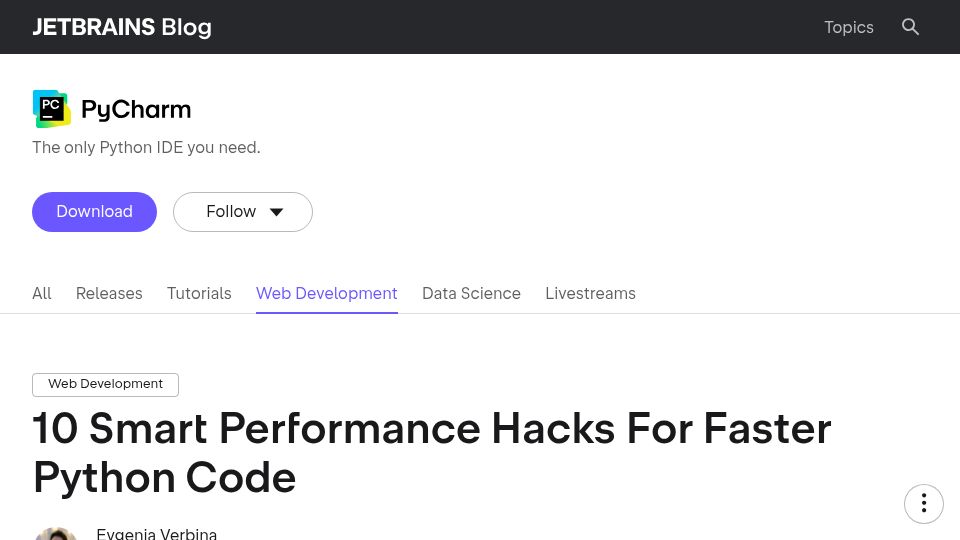 Screenshot of blog.jetbrains.com: Smart Performance Hacks for Faster Python Code