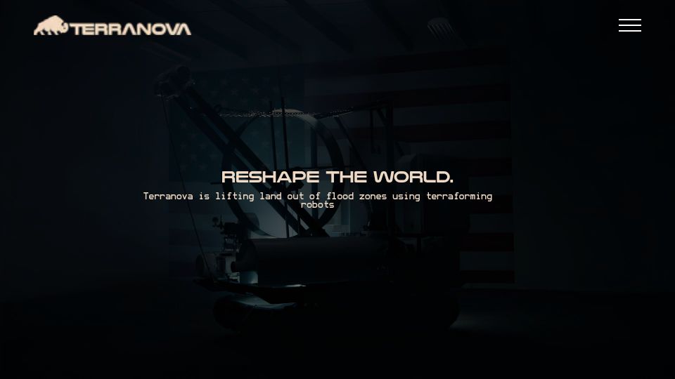 Screenshot of terranova.inc: Terranova is lifting land out of flood zones using terraforming robots
