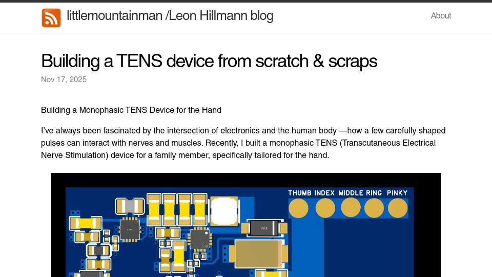 Screenshot of littlemountainman.github.io: Show HN: 32V TENS device from built from scratch under $100