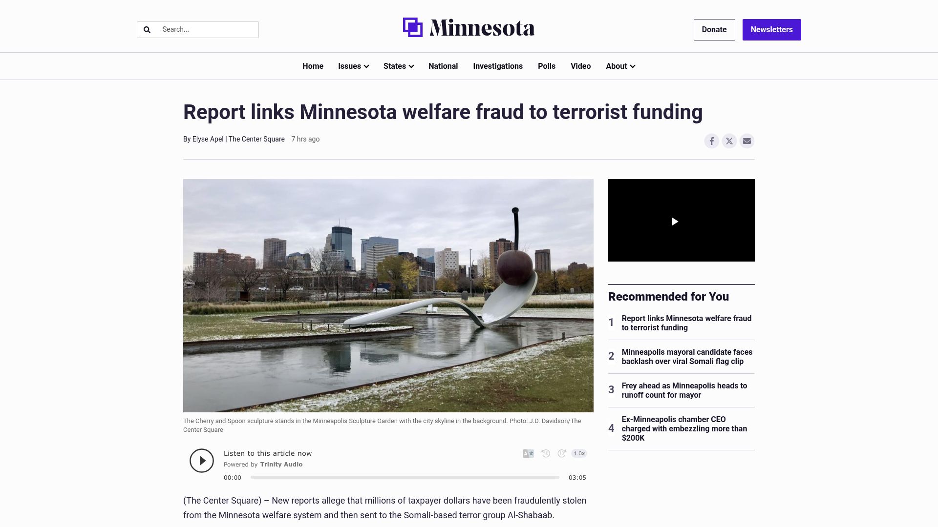 Screenshot of thecentersquare.com: Al-Shabaab Hacks MN Welfare Process