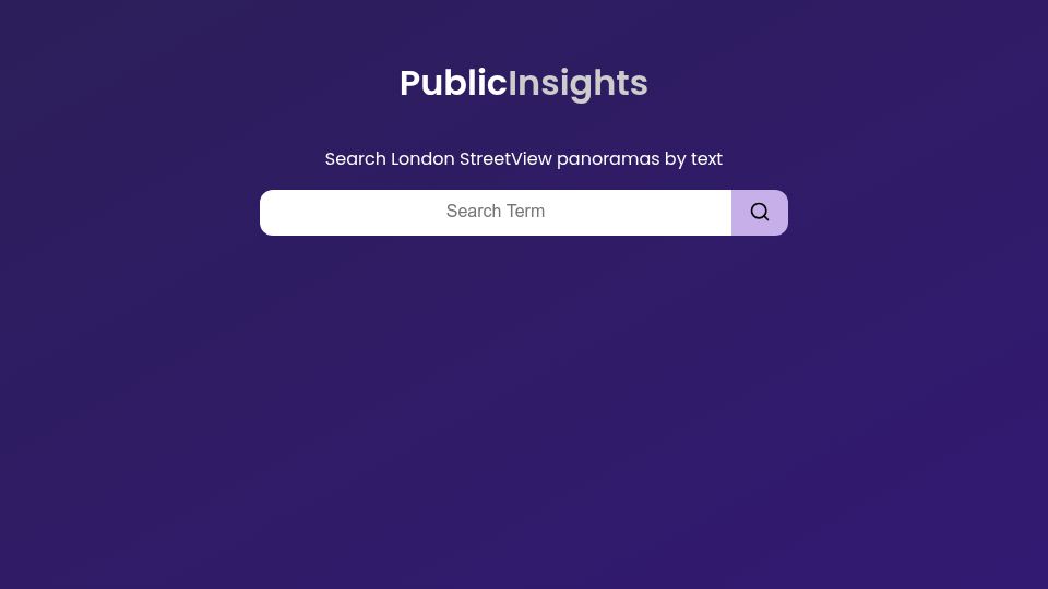 Screenshot of london.publicinsights.uk: Show HN: Search London StreetView panoramas by text