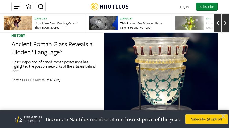 Screenshot of nautil.us: Ancient Roman Glass Reveals a Hidden "Language"