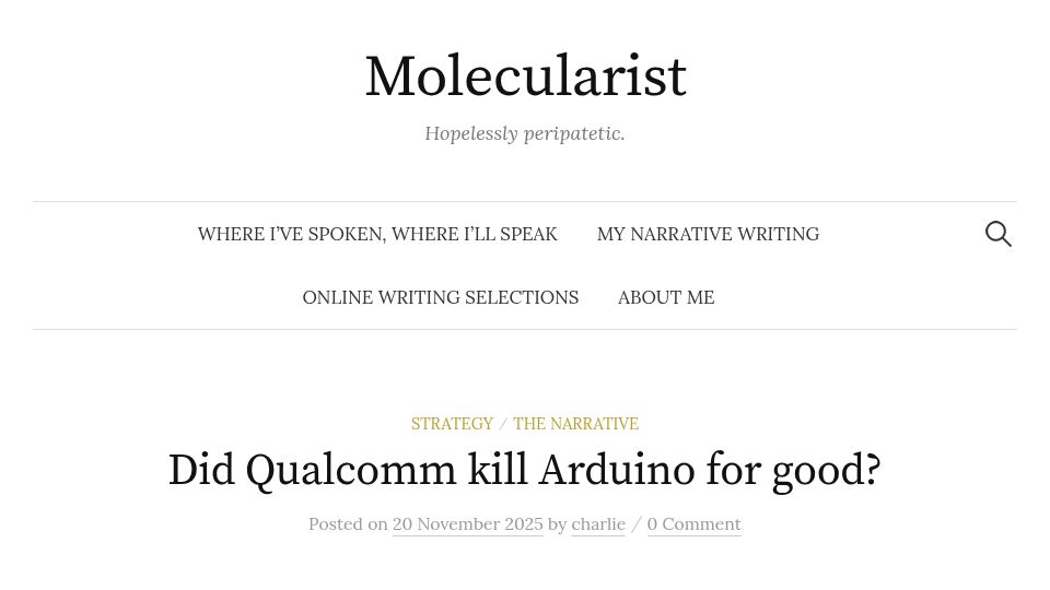 Screenshot of molecularist.com: Arduino published updated terms and conditions: no longer an open commons