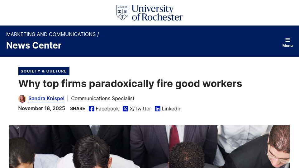 Screenshot of rochester.edu: Why top firms fire good workers