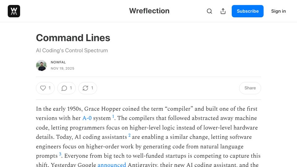 Screenshot of wreflection.com: Command Lines