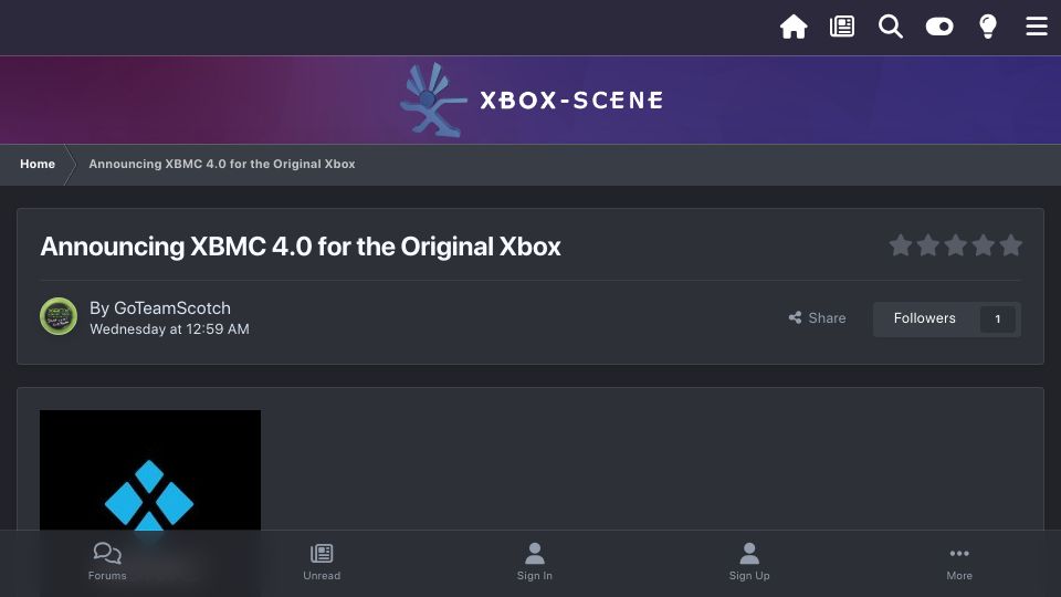 Screenshot of xbox-scene.info: XBMC 4.0 for the Original Xbox