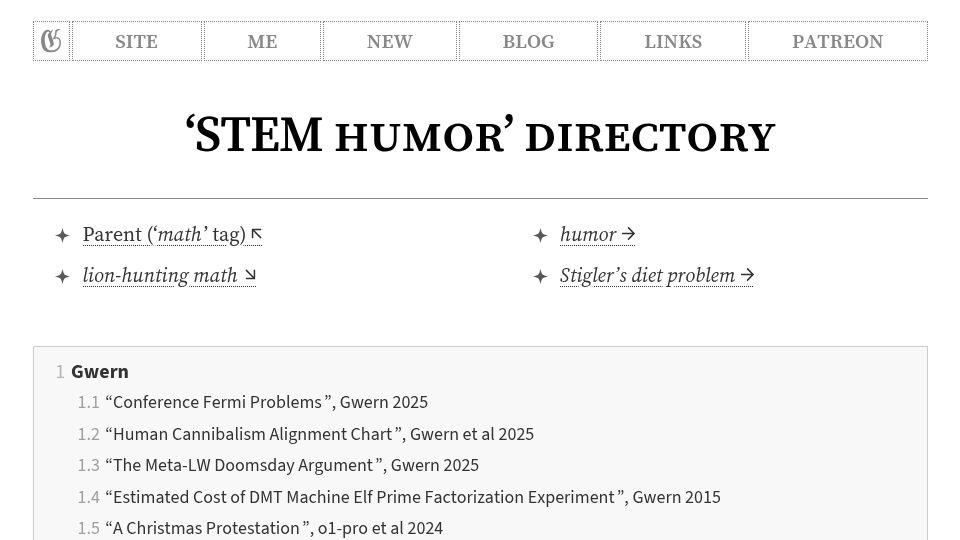 Screenshot of gwern.net: Gwern's "Stem Humor" Directory