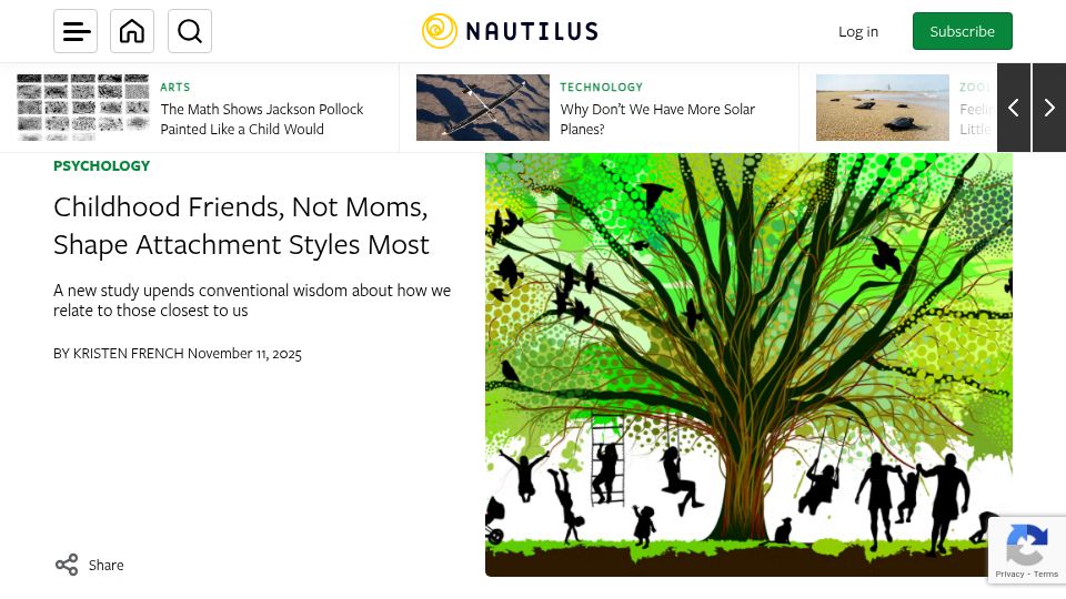 Screenshot of nautil.us: Childhood Friends, Not Moms, Shape Attachment Styles Most