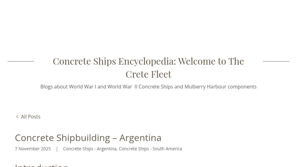 Screenshot of thecretefleet.com: Concrete Shipbuilding – Argentina