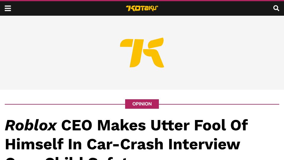 Screenshot of kotaku.com: Roblox CEO Makes a Fool of Himself in Car-Crash Interview