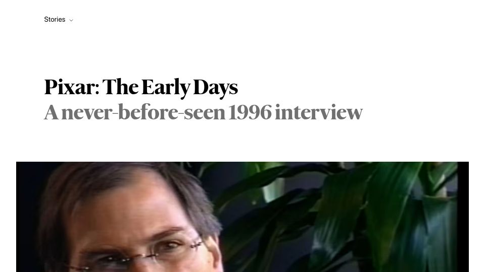 Screenshot of stevejobsarchive.com: Pixar: The Early Days A never-before-seen 1996 interview