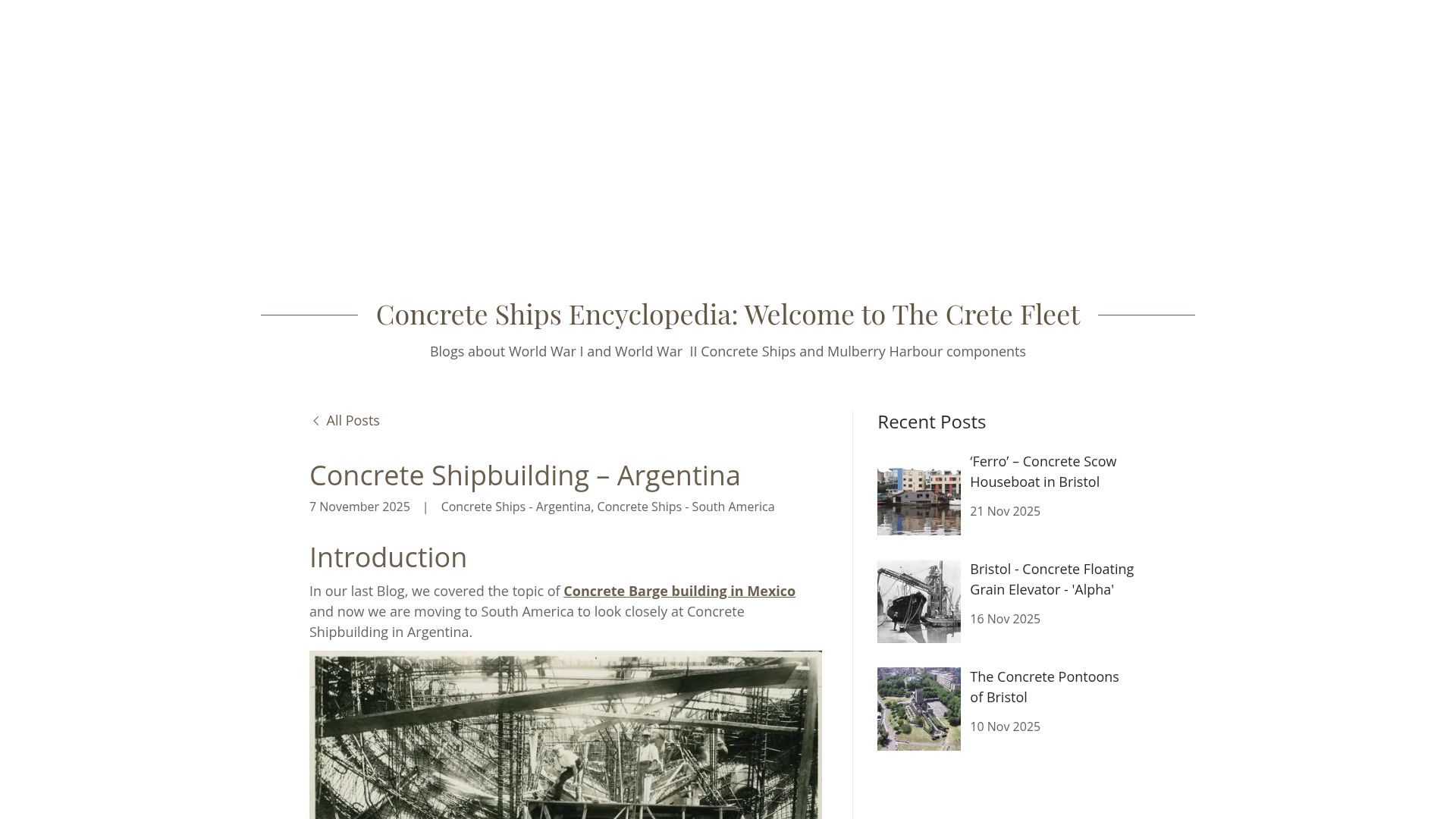 Screenshot of thecretefleet.com: Concrete Shipbuilding – Argentina